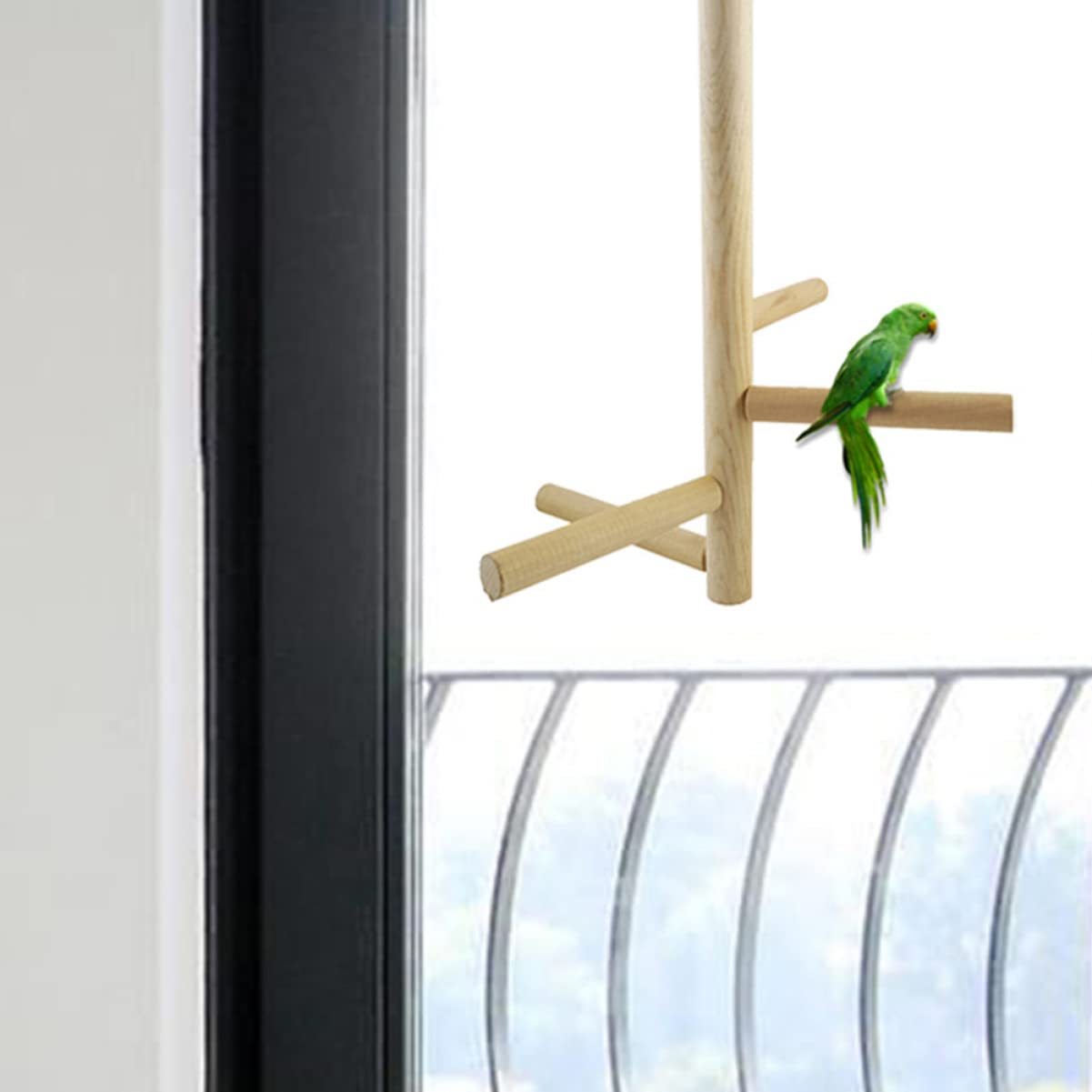 BESPORTBLE Four Stage Rotatable Wooden Bird Ladder Swing Bird for Parrots and Parakeets Interactive Climbing Exercise for Budgies Cockatiels and Conures