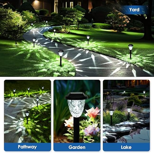 GIGALUMI 12 Pack Solar Lights Outdoor, Solar Pathway Lights with Great Pattern, Waterproof Auto On/Off Solar Powered Light for Outside Yard Garden Walkway Driveway Lawn Pathway
