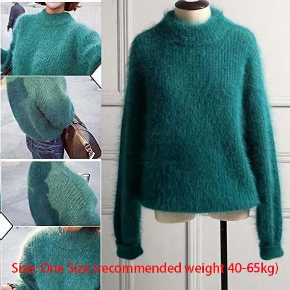 Angora Cashmere Blend Loose Warm Sweater Casual Thick Fleece Turtleneck Sweater Crewneck Knit Pullover Sweater2
