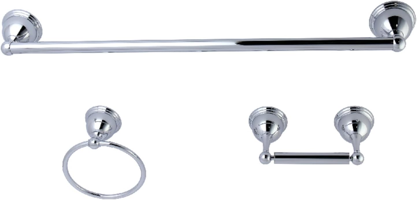Kingston Brass BAK396148C Restoration 3-Piece 24-Inch Towel Bar Bathroom Accessory Set in Polished Chrome