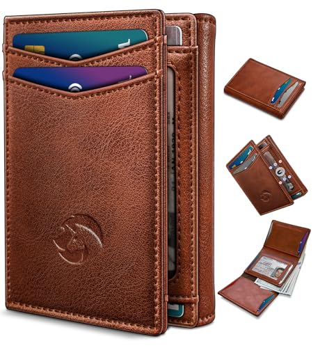 Trifold Leather Wallet for Men,with Cash Pocket 2 ID Window 14-16 Cards Magnetic Closure Slim Wallet 4.0