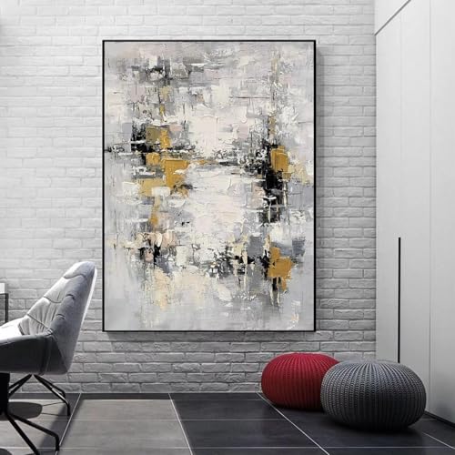 Grande peinture abstraite dorée AEFOUU toile encadrée haut de gamme