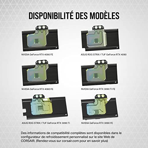 Corsair Hydro X Series XG7 RGB 4080 Founders Edition Bloc D'eau Pour GPU - Pour NVIDIA® GeForce RTX™ 4080 FE - Cuivre Nickelé CNC - Plaque Arrière et Câble Adaptateur ARGB Inclus - Noir