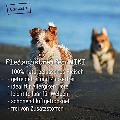 Chewies Fleischstreifen MINI Hundeleckerli aus 100 % Wildfleisch - 70 g - Snack für kleine Hunde - getrocknete Wild Kaustreifen - hypoallergen & getreidefrei - Dörrfleisch von Wildtieren