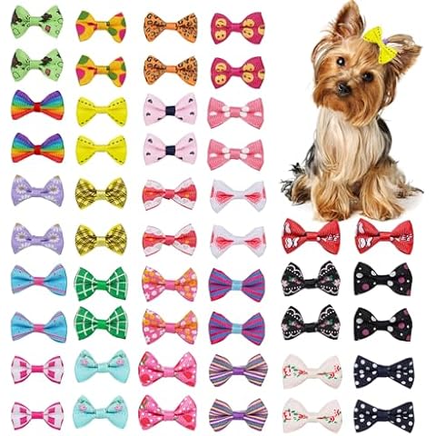 Chenkou Craft 50pcs/25pairs Puppy Yorkie Dog Hair Bows with Clips Pet Grooming Products Mix Colors Varies Patterns Pet Hair Bows Dog Accessories Cover