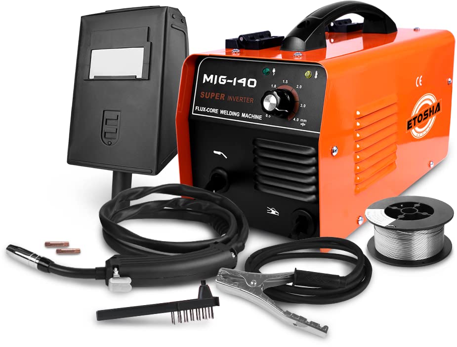 ETOSHA Mig 140 welder Flux Core Wire Automatic Feed Welding Machine 140Amp 110V Welder Machine with Welding , Grounding Clamp, Input Power Adapter Cable and Brush