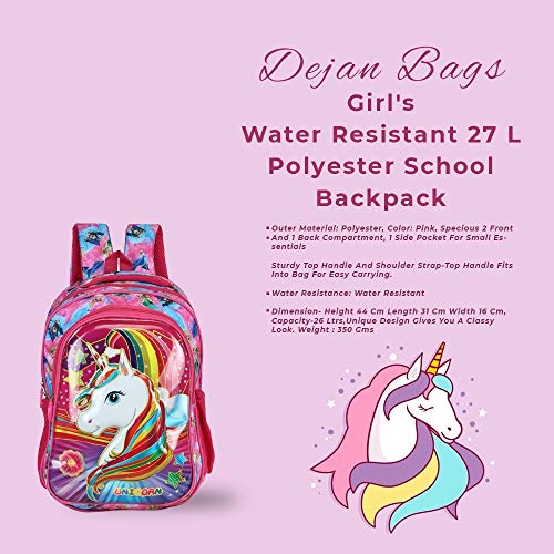 Image of Dejan Bags Girl's Water Resistant 27 L Polyester School Backpack for 6-10 Years (Pink)