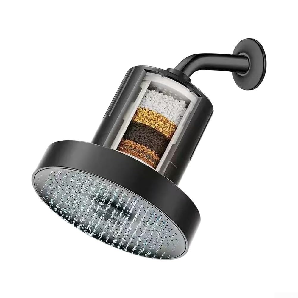 Cabezal para ducha Alta Presión con para filtro 6 Modos Ahorro Agua(Black)