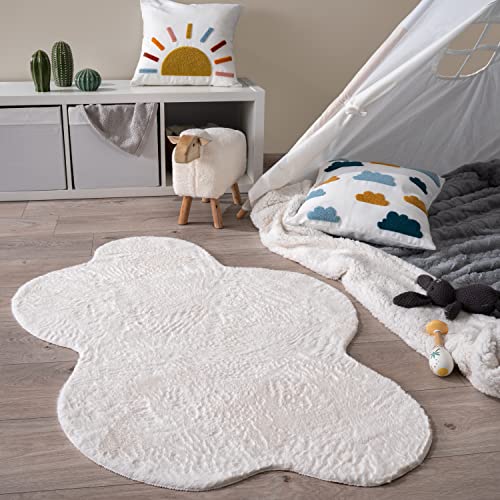 Paco Home Waschbarer Teppich Wohnzimmer Schlafzimmer Kurzflor rutschfest Modern Flauschiger Fellteppich Fell Imitat Kunstfell, Grösse:80x120 cm Wolke, Farbe:Creme