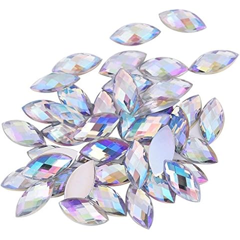 500PCS Crystal Rhinestones Gems AB Acrylic Flat Back Horse Eye Shaped Diamond Beads for Decor DIY Crafts Handicrafts Clothes Bag Shoes Wholesale, White 7X15mm Cover