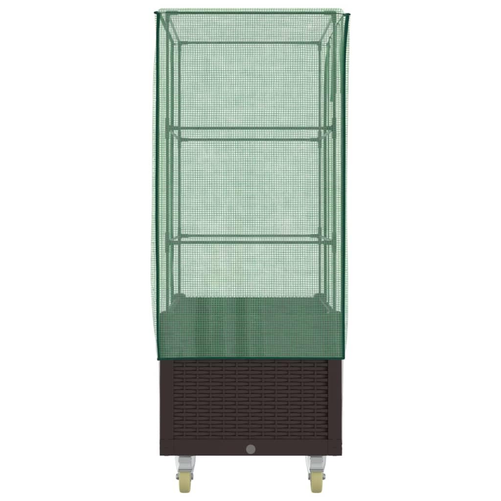 Aiuola rialzata con serra e ruote, effetto rattan