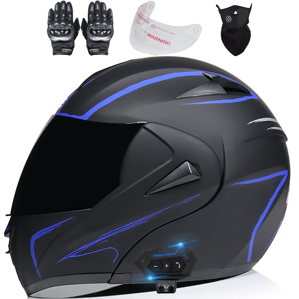 Byroads Bluetooth Flip Helmet Dual Sun Motorcycle Helmet Crotch Rocket Helmets for Men Casco para Motocicleta Bluetooth ECE Approved Dual Visor Anti-fog for Adult 55~62cm