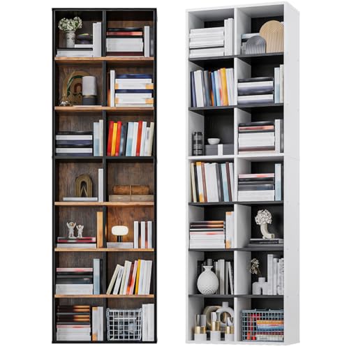 Reviews de Vitrinas favoritos de las personas. 42 Simple Wisdom 180CM Librero,7 Capa Alto Librero Minimalista,con 14 Espacios Abiertos Libreros Organizador,Libreros Madera,Vitrina Exhibidor,con Hebilla de Pared,Tamaño:50×24×180...