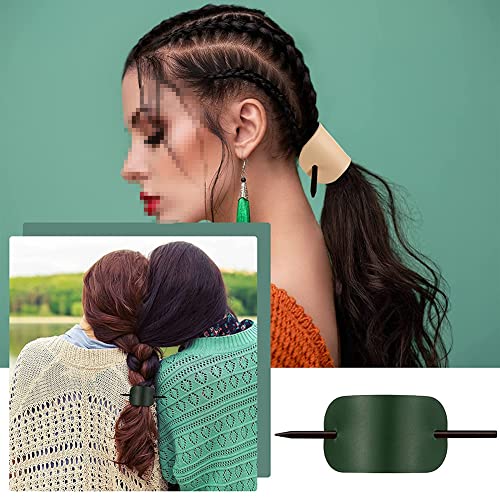 4Pcs Pu Leather Hair Clip Hair Barrette With Wooden Stick Hair Slide Pin Oval Shape Hair Pins Ponytail Holders Hair Accessories For Women Girls(Red,Green,Pink,Brown) #TOP1