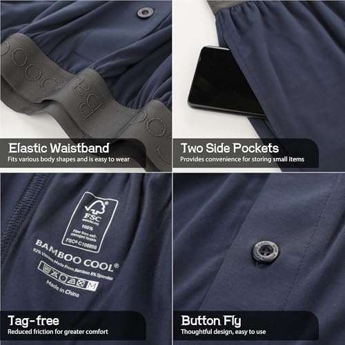 BAMBOO COOL Men's Pajama bottoms Lounge Sleep Shorts Soft Comfortable Breathable Pajamas Shorts with Pockets 2 Pack3