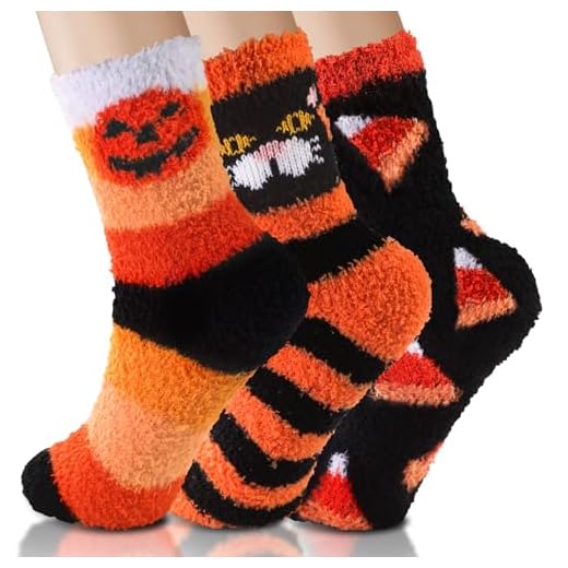 3 Pairs Halloween Fluffy Pumpkin Cat Socks Warm Winter Socks for Women Men