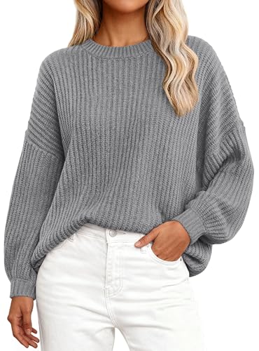 Image of PRETTYGARDEN Fall Sweaters for Women 2025 Fashion Long Sleeve Casual Ribbed Knit Winter Clothes Pullover Jumper Tops (Grey,X-Large)