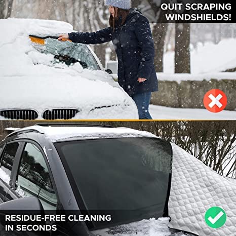 Image of EcoNour Snow Cover with Side Mirror Cover + Wiper Cover | Four-Layered PEVA Windshield Frost Cover for for Any Weather with Sag-Proof | Durable Snow Mirror Cover and Wiper Cover | X-Large