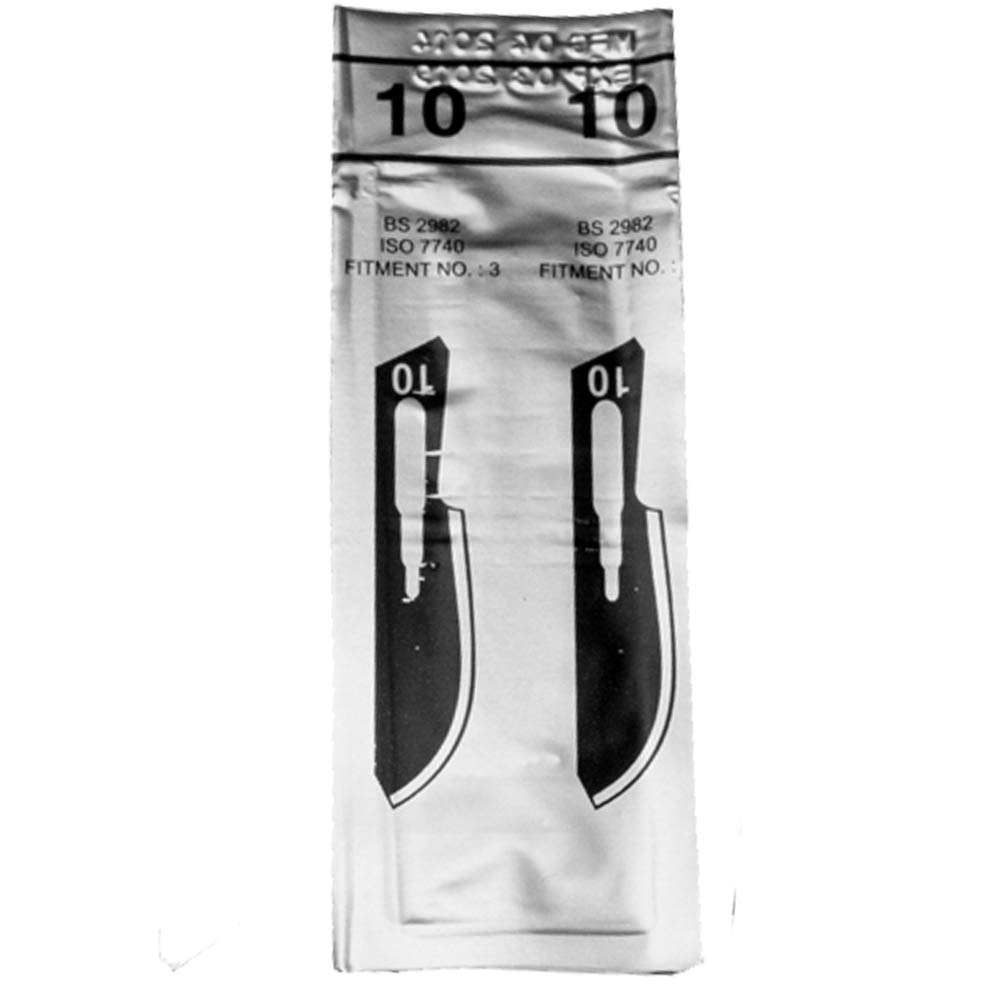 Set - 100 Stück Skalpellklingen Figur 10 aus Karbonstahl - Ersatzklingen einzeln steril verpackt + 1 x May - Skalpell-Halter mit 16 cm langem Griff - Edelstahl