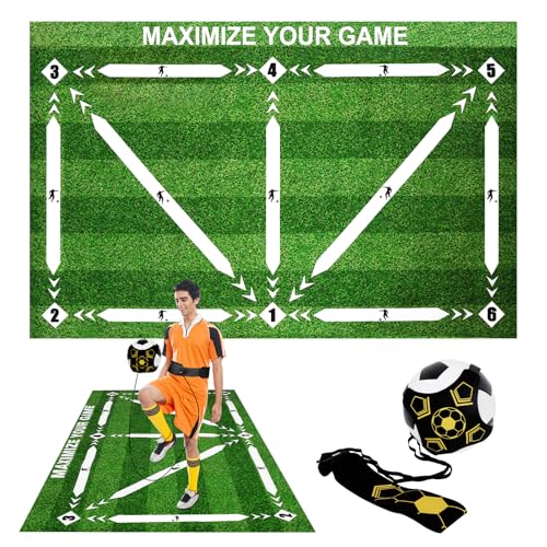 CALISTOUK Alfombra de Entrenamiento de Fútbol 90 * 60cm, Tapete de Fútbol Antideslizante con Cinturón Ajustable para Juniors Niños