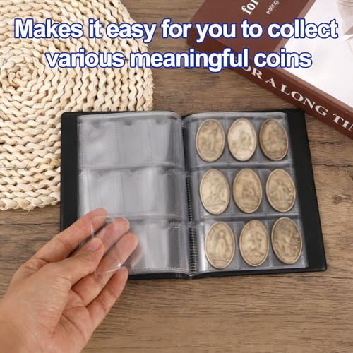 Sammelalbum für Gepresste Pennys, 15,5x11,5cm Platz 108 Münzen Tragbares Penny-Album und Halter aus PVC für Reisen und Zuhause (Schwarz)