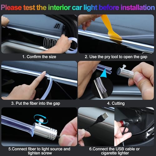 YUGUANG 5 IN 1 Auto Ambientebeleuchtung, RGB LED Innenbeleuchtung Streifenlichter 600cm mit 16 Millionen Farben, APP Steuerung, USB-Port Multicolor Musik Synchronisation Innenbeleuchtung für Auto.