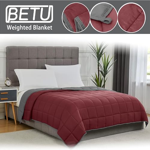 Weighted Blanket for Adults 15lbs, 48"x72", Twin Full Size Cooling Heavy Throw Blanket for 120-160lbs, Microfiber Soft Thick Big Blankets Weighted Comforter Gift for Sleeping, Red Grey