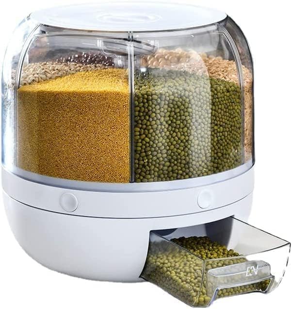 NISHIV 6-Grid 360°Rotation Cereal Dry Food Rice Grain Storage Dispenser Dry Food Storage Box 360° Rotating Grain Container for Home, Cereal Transparent Bucket, storage box (Pack Of 1) NISHIV 6-Grid 360°Rotation Cereal Dry Food Rice Grain Storage Dispenser Dry Food Storage Box 360° Rotating Grain Container for Home, Cereal Transparent Bucket, storage box (Pack Of 1)