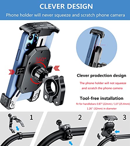 Kewig Motorcycle Phone Mount, Bike Phone Mount, Quick Install Handlebar Clip For Bicycle Scooter With Sturdy Aluminum Alloy Mounting Base, Fit For 4-7" Phones #TOP5