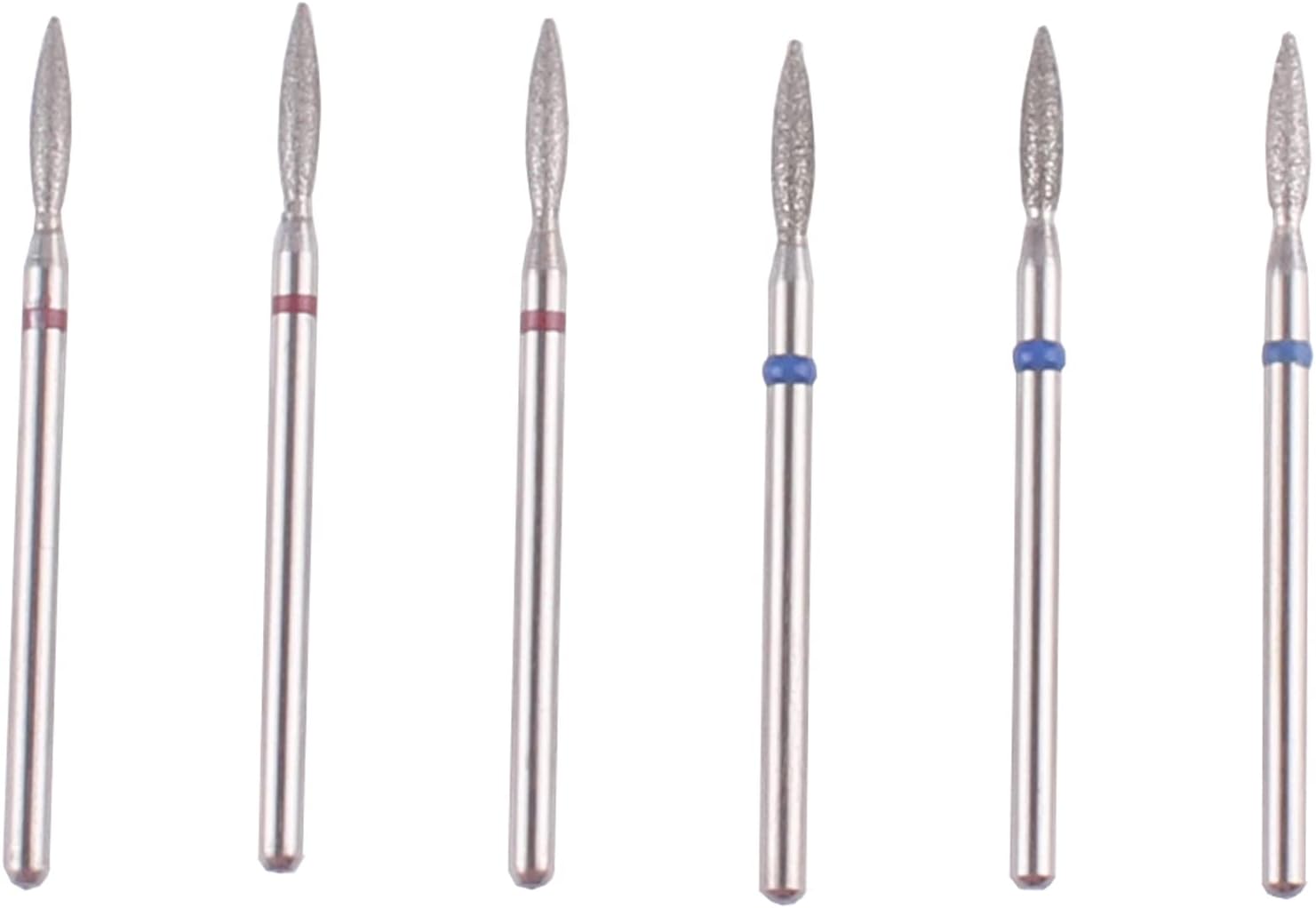 MZCMSL Flame Shape Diamond Cuticle Nail Drill Bit Set, 6pcs Pro Manicure Drill Bits for Nail Prep, 3/32 Shank efile Bit(Fine+Medium)