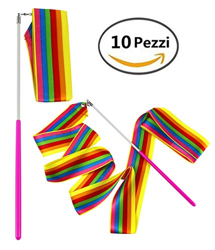 JBBERTH 2M Gymnastics Rhythmic Ribbon Dancer Dancing Ribbon Streamer Rhythm Ribbon - Set of 10 Rainbow Colors