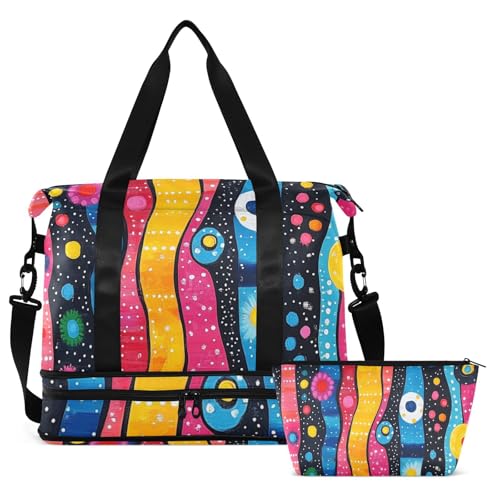 Retro Graffiti Art Colorful Stripe Rounds Travel Duffel Bag Gym Carry on Duffel Bags with Adjustable Strap for Hiking Multifunctional2