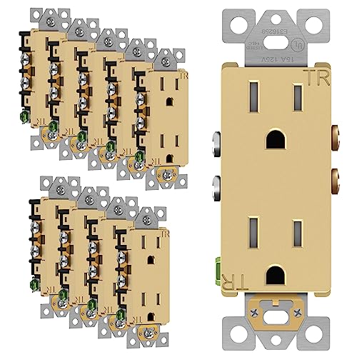 Image of ENERLITES Elite Series Decorator Receptacle Outlet Child Safe Tamper-Resistant, Gloss Finish, Self-Grounding, 2-Pole, Residential Grade, 15A 125V, UL Listed, 61501-TR-GD-10PCS, Gold (10 Pack)