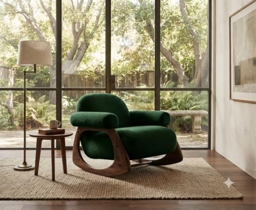 Image of CRAFTCITY Sheesham Wood Elegant Chair /Living Room Chair /Rose Wood Rocking Chair,Pre-Assembled (Swed Green, Rocking Chair Without Footrest)