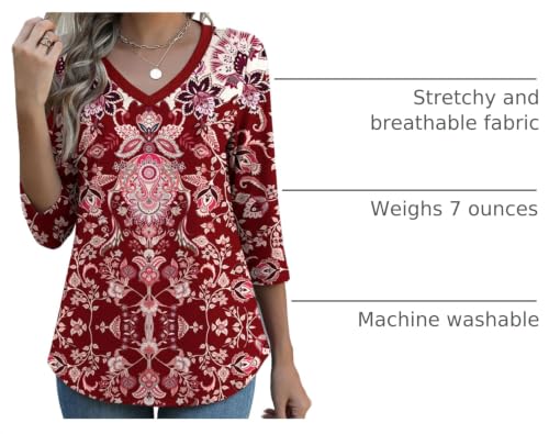 Image of Zeagoo Womens Blouse Casual 3 /4 Length Sleeve V Neck Basic T-Shirts Spring Summer Cute Tunic Tops Business Work Tees