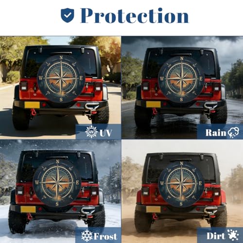 Image of Retro Mountain Compass Spare Tire Cover Wheel Covers Protectors Waterproof Dust-Proof Universal Fit Trailer, RV, SUV and Many Vehicle 17 Inch,C-07