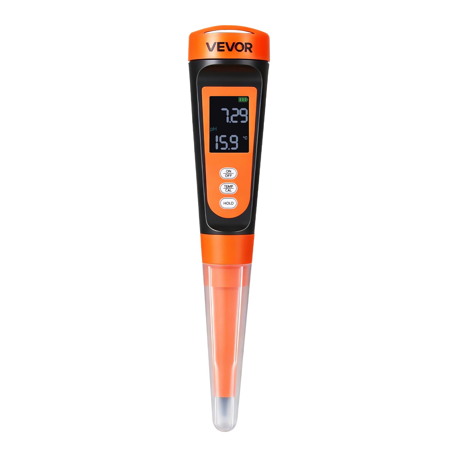 VEVOR pH-Meter für Lebensmittel, Messbereich 0–14, Wasserdichte Sonde (IP68), Messgerät mit Automatischer Temperaturkompensation, Kalibrierpulver, für Lebensmittelfermentation, Teig & Fleisch