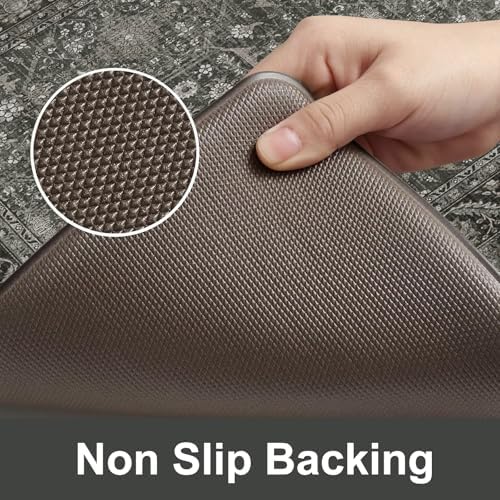 KIMODE Anti Fatigue Kitchen Mat 2PCS,Waterproof Farmhouse Green Kitchen Rugs Non-Slip,Vintage Kitchen Mats for Floor,Cushioned Comfort Standing Mat for Laundry,Office,Sink,Desk,17