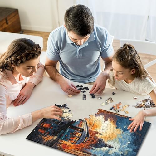 Puzzle de 1000 piezas de papel con diseño de tranvía clásico en una elegante escena urbana nocturna 7