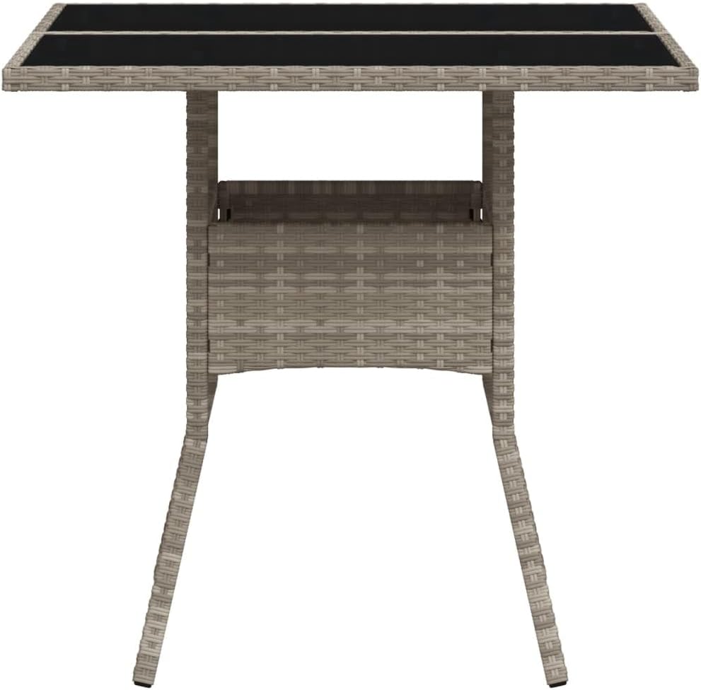 Garden Coffee Table Light Grey PE Rattan with Tempered Glass Top Medium Size UV-Resistant Outdoor Patio Furniture for 4 People Stylish Patio Table