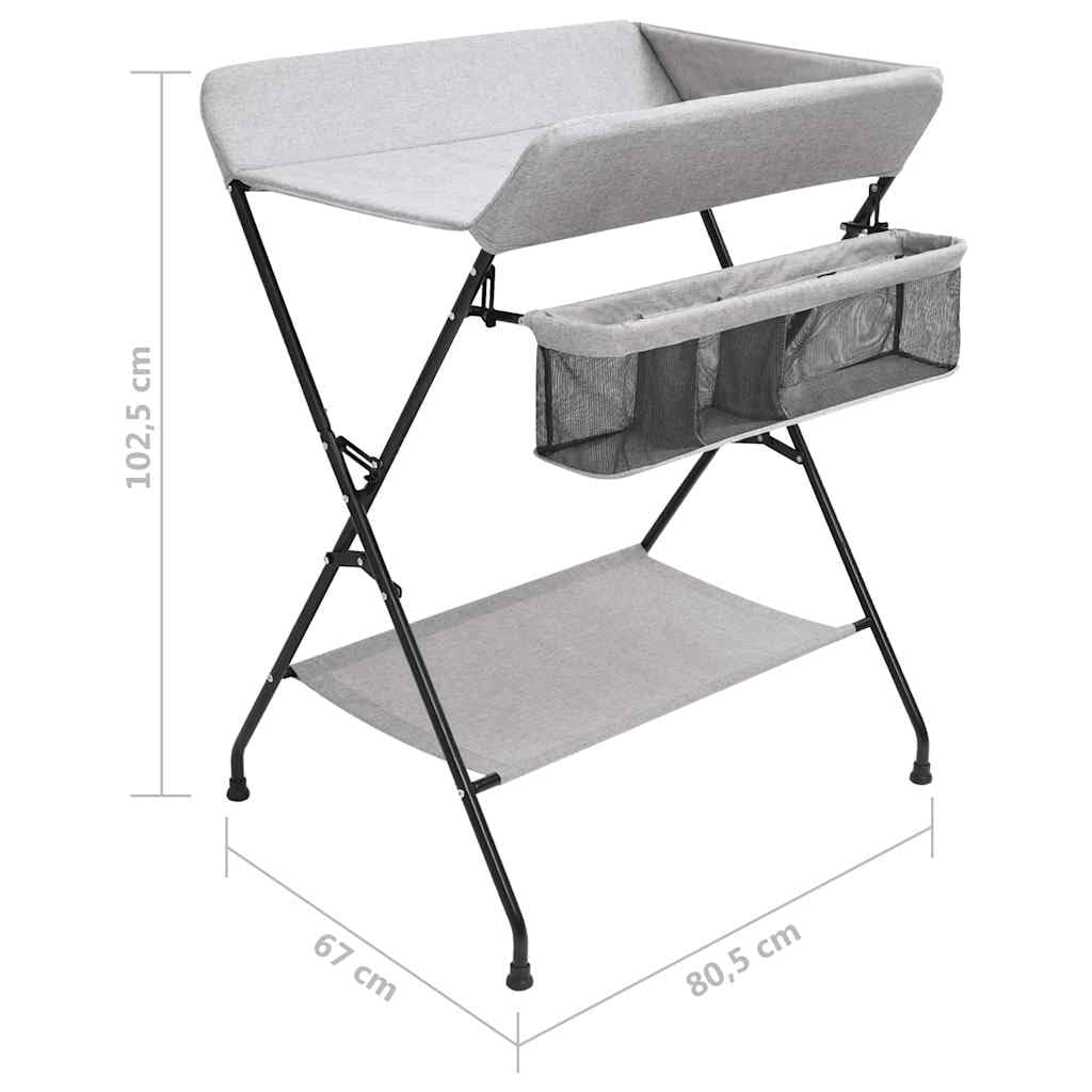 Cambiador gris claro de hierro con cambiador lavable, acolchado antideslizante, plegable con espacio de almacenamiento, funda fácil de limpiar y cuña para el cuidado del bebé en la habitación