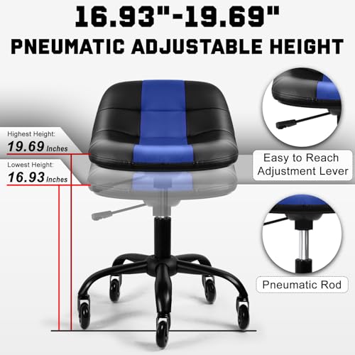 Image of Rolling Shop Stool with Wheels, Rolling Short Stool with Back Support, 360 Swivel Garage Chair, Height Adjustable Chair 330lb Heavy Duty for Spa Salon Massage Home Office Tattoo(Blue)