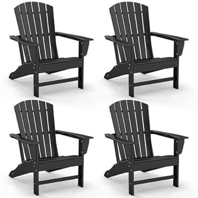 GREENVINES Adirondack Chairs Set of 4 | HDPE Plastic | Oversized Fire Pit Chair | All Weather | Black | Poly Lumber | for Outdoor Deck Backyard Patio Garden