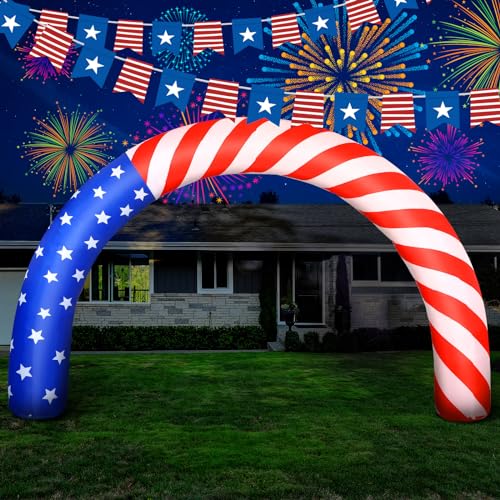Shappy 9FT 4th of July Inflatable Outdoor Decoration Patriotic Blow up Arch 250th Anniversary Red White Blue Independence Day Inflatable Built in LED Lights for Party Lawn Yard