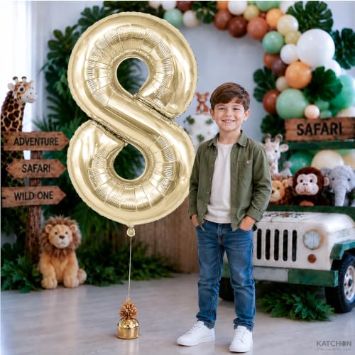 Image of KatchOn, Number 8 Balloon, 40 Inch Champagne Gold Foil Number Balloon