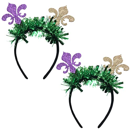 2 Pcs Mardi Gras Headband Purple Green Gold Hair Hoops Headpiece Women Hair Bands Hairband Cosplay Costume Dress Up Carnival Masquerade Christmas Halloween Parade Festival Birthday Party Accessories