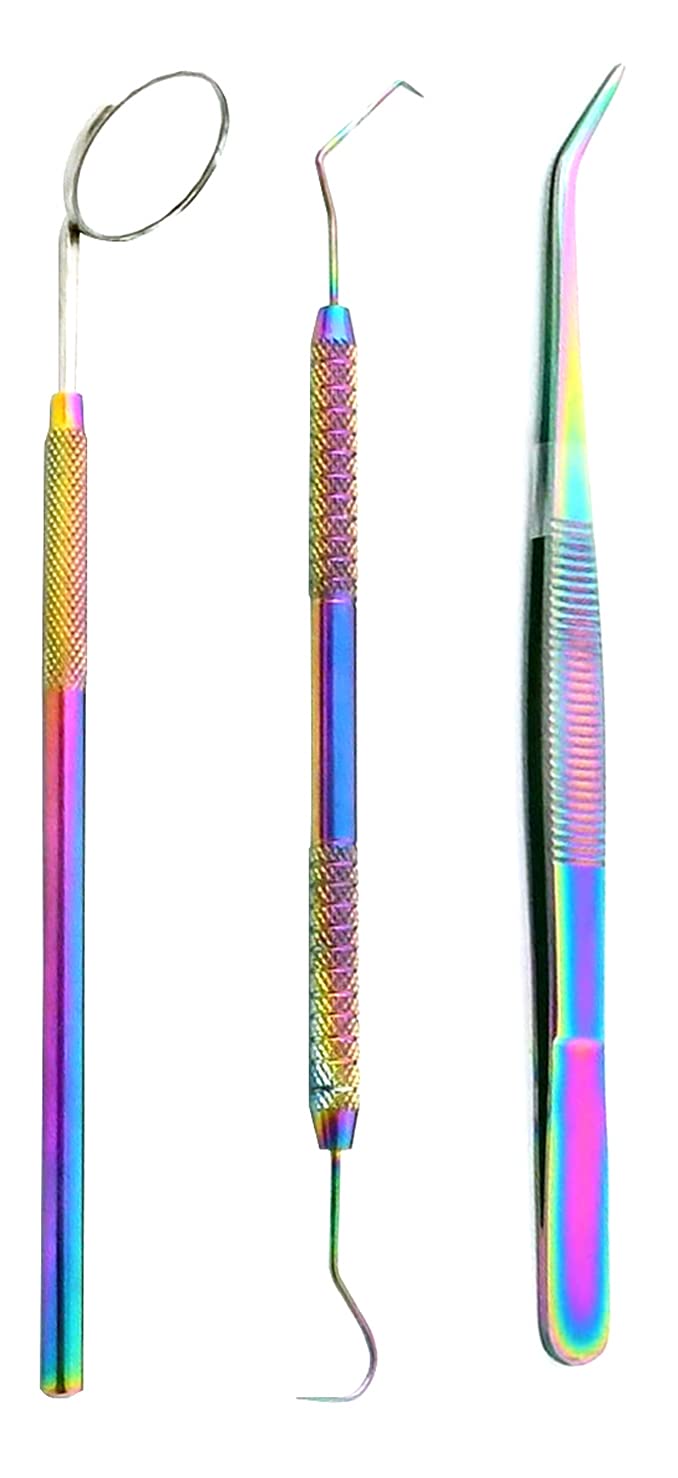 AAProTools Dental Hygiene Kit Tarter Scraper and Remover Set Stainless Steel Titanium Rainbow Color