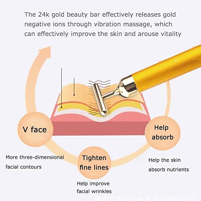 Viraaji 1Pc- Electric Vibration Energy Beauty Bar Facial Massage for Roller Waterproof Face Skin Care T-Shaped Anti Wrinkle Massager for Forehead, Cheek,Neck,Clavicle Arm Leg (Gold-color) 8 517swgEzWAL