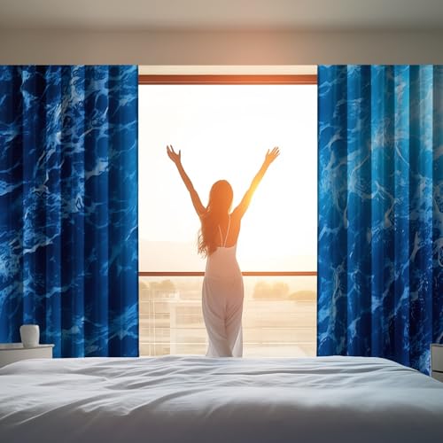 Eyelet Blackout Curtains 65 inch Long - Abstract Water Surface Waves Decor Thermal Curtains for Bedroom Living Room, Blue Energy Efficient Opaque Curtain Drapes 2 Panels W 29.5" x L 65" - Image 4