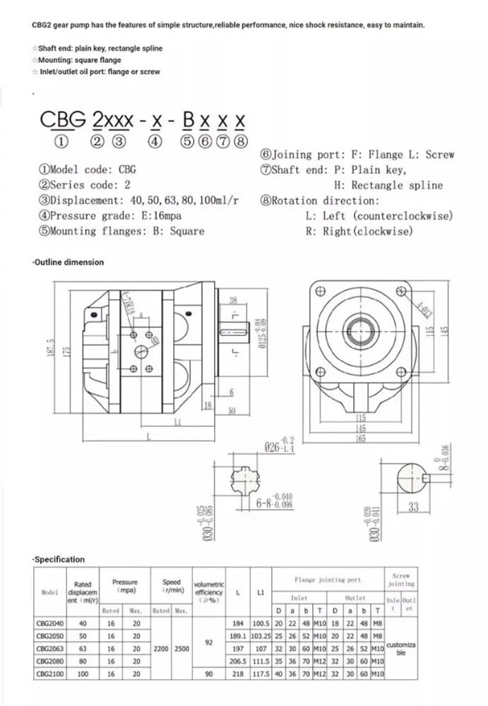 Pompe à engrenages hydraulique CBG-2050-BFP CBG2040 CBG2050 1 pièces